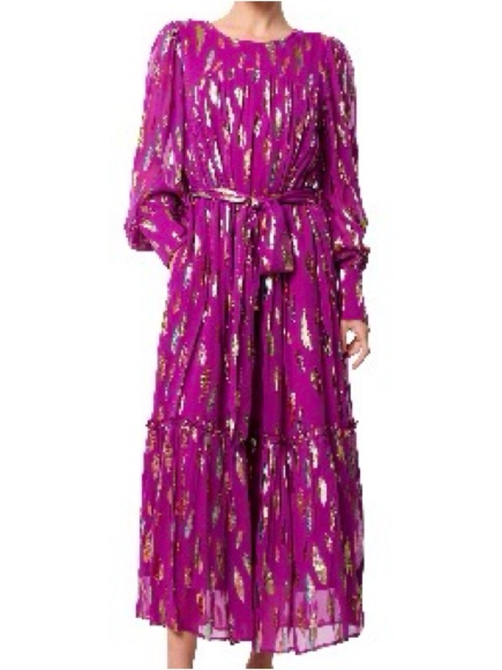 Magenta Metallic Print Tie-Waist Maxi Dress, New from Nordstrom, Medium.
